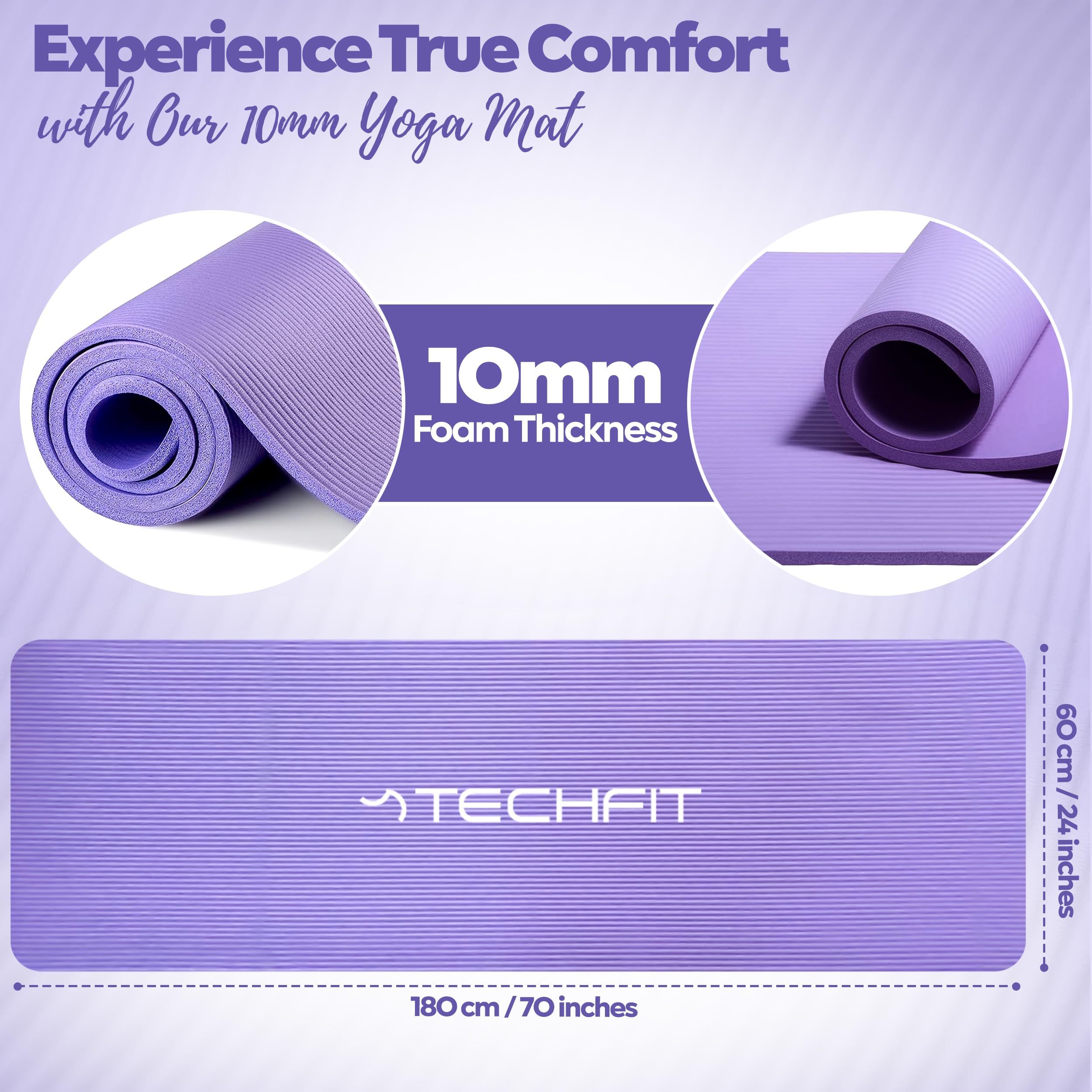 Tapis Yoga Antidérapant Professionnel TPE 180x60 cm 10 mm Non Toxique Hypoallergénique Durable avec Sangle et Sac