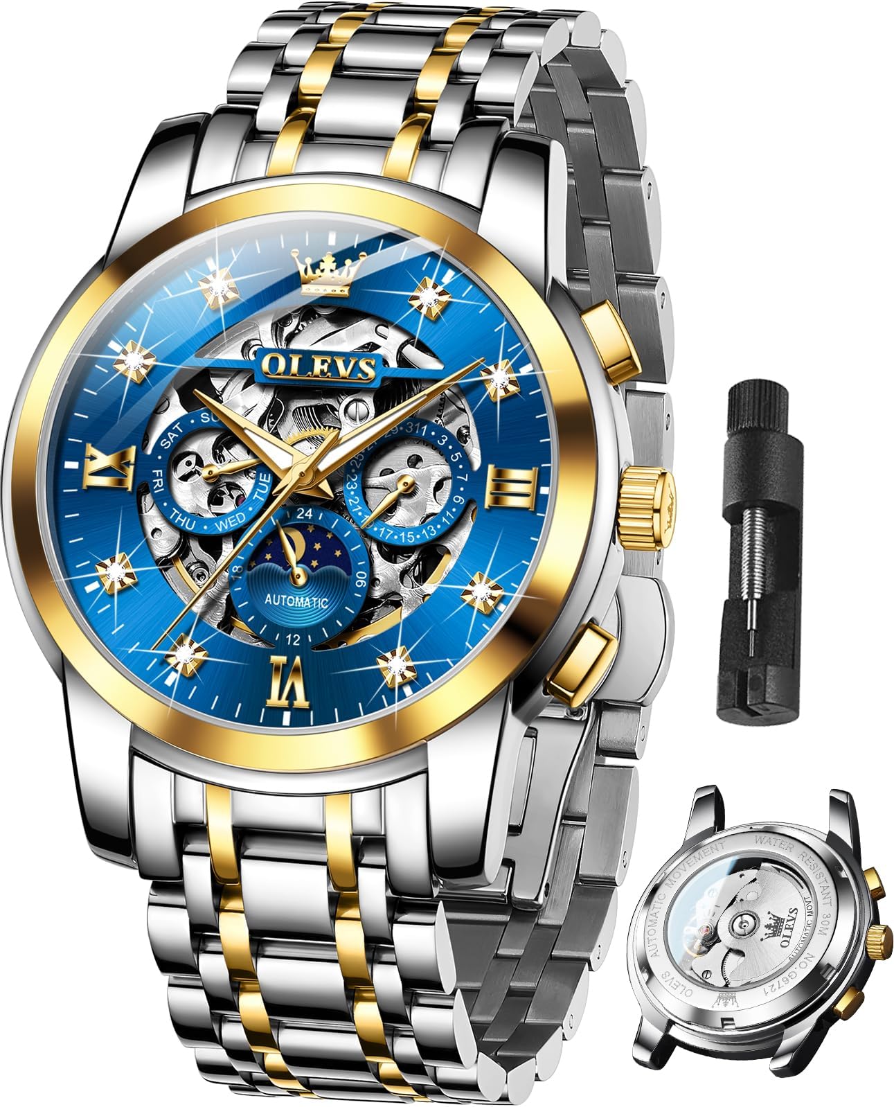 OLEVS Ladies Luxury Gold Silver Stainless Steel Quartz Watch Waterproof Date