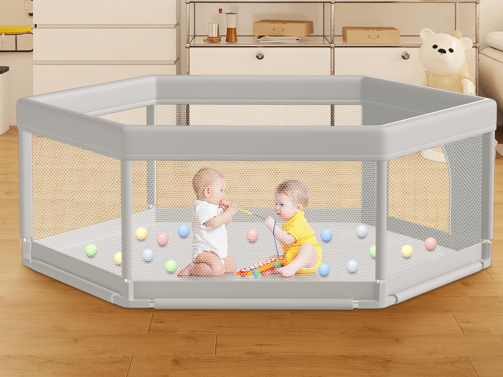 Hiaksedt Large Baby Playpen 65x65 Inch, Play Pen for Babies and Toddlers Hexagonal Type Baby Play Yards for Indoor & Outdoor