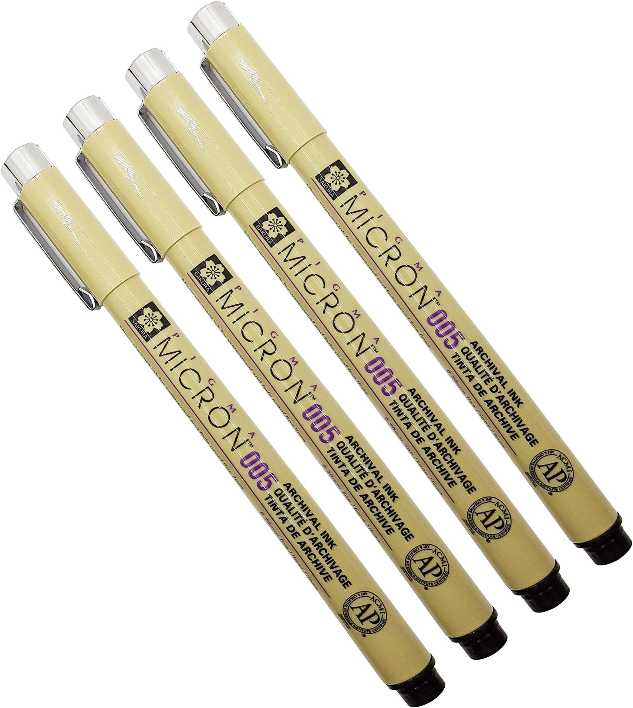 Pigma Micron 005 Black Pen 0.2mm Line Width Pack of 4 (005)
