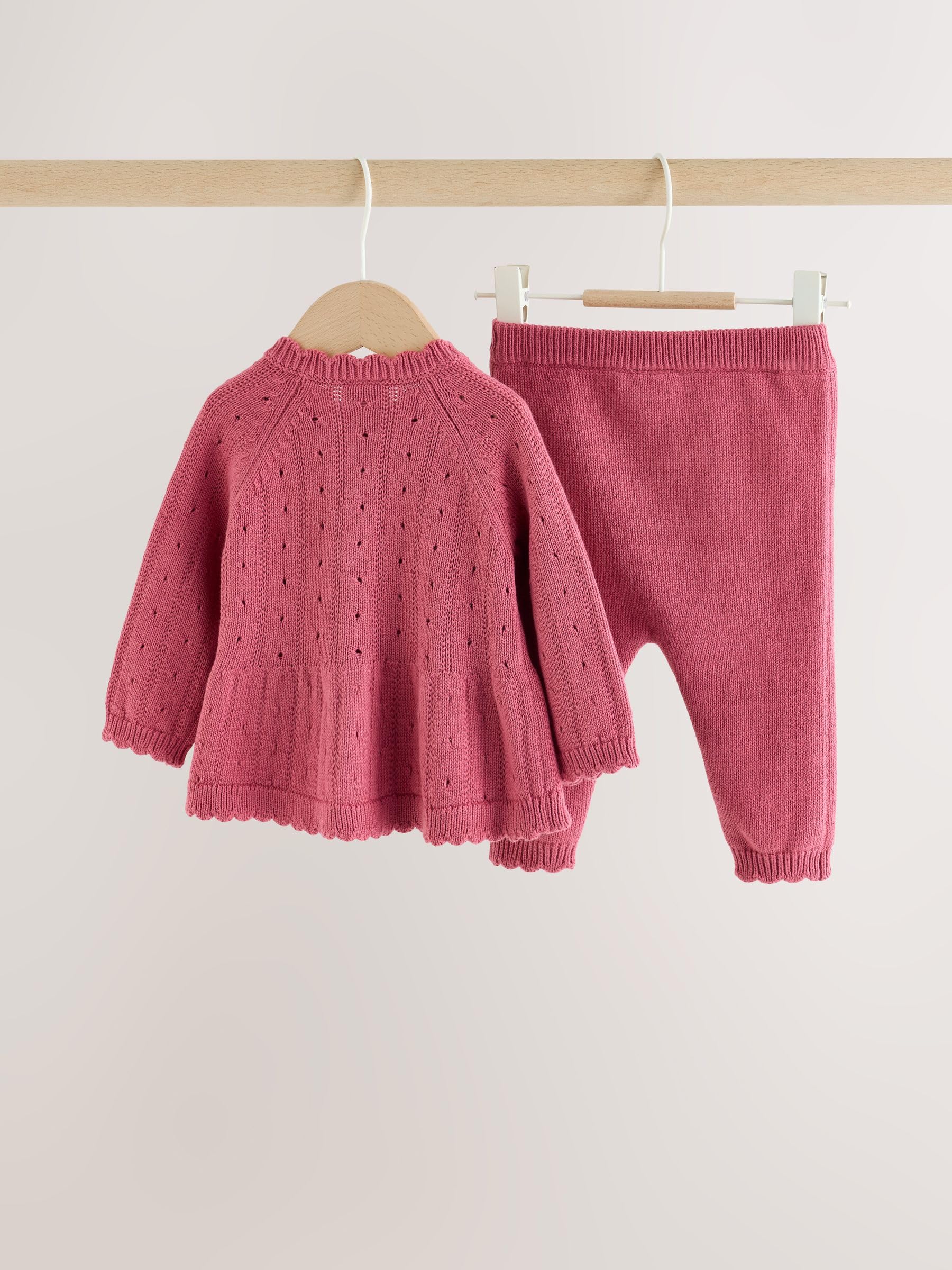 NEXT Bambina Confezione da 2 con Cardigan a Maglia con Volant e Fiocco e Leggings per Neonati