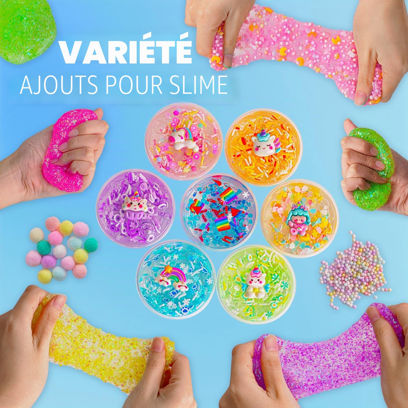 Kit de fabrication de slime transparent avec 36 compléments et base préfabriquée de 45 ml – Kit de fabrication de slime arc-en-ciel dans un seau pour enfants, cadeau pour filles et garçons âgés de 8 à