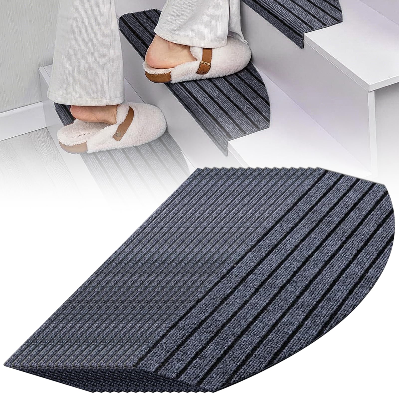 Stufenmatten Innen rutschfest 15 Stück 60x 24 cm Treppenteppich Selbstklebend Mit 100% Polyester TPE -Rücken, Schutz Treppenstufen Matten für Kinder, Älteste und Haustiere (Dunkelgrau)
