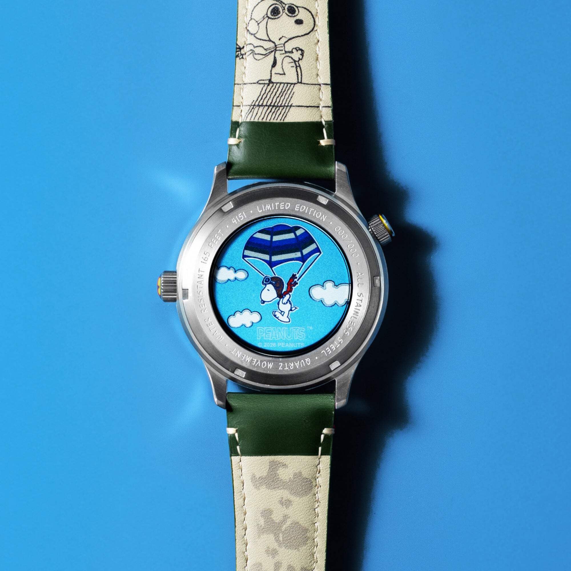 AVI-8 Hawker Hurricane Mckellar Dual Time Peanuts Snoopy Flying Ace Herren-Armbanduhr mit Lederarmband, 43,5 mm, AV-4151