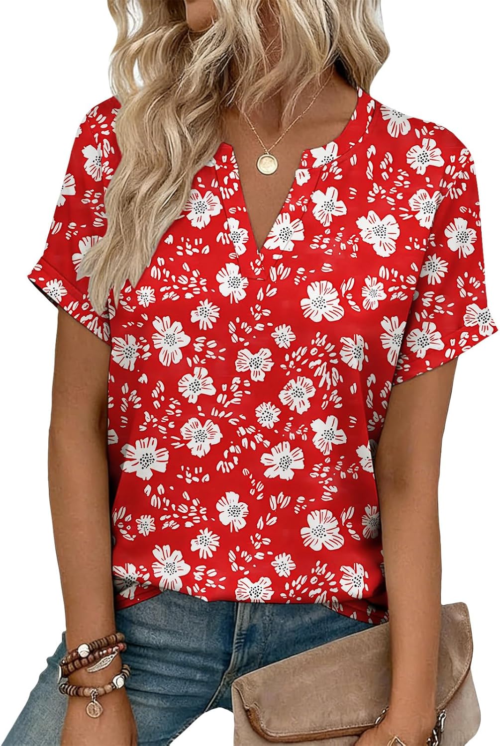 Womens Summer Tops Short Sleeve V Neck Shirts Loose Fit Dressy Casual Blouses 2026