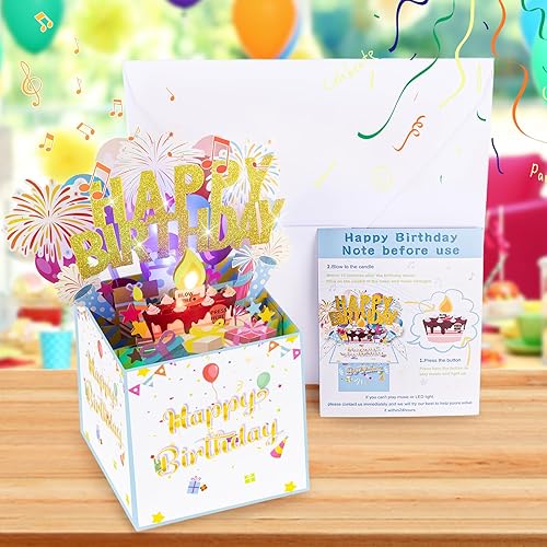 Miniatura 2 de Tarjetas de cumpleaños grandes con luces inflables y música, divertidas tarjetas de felicitación 3D, regalos especiales de cumpleaños para niños,