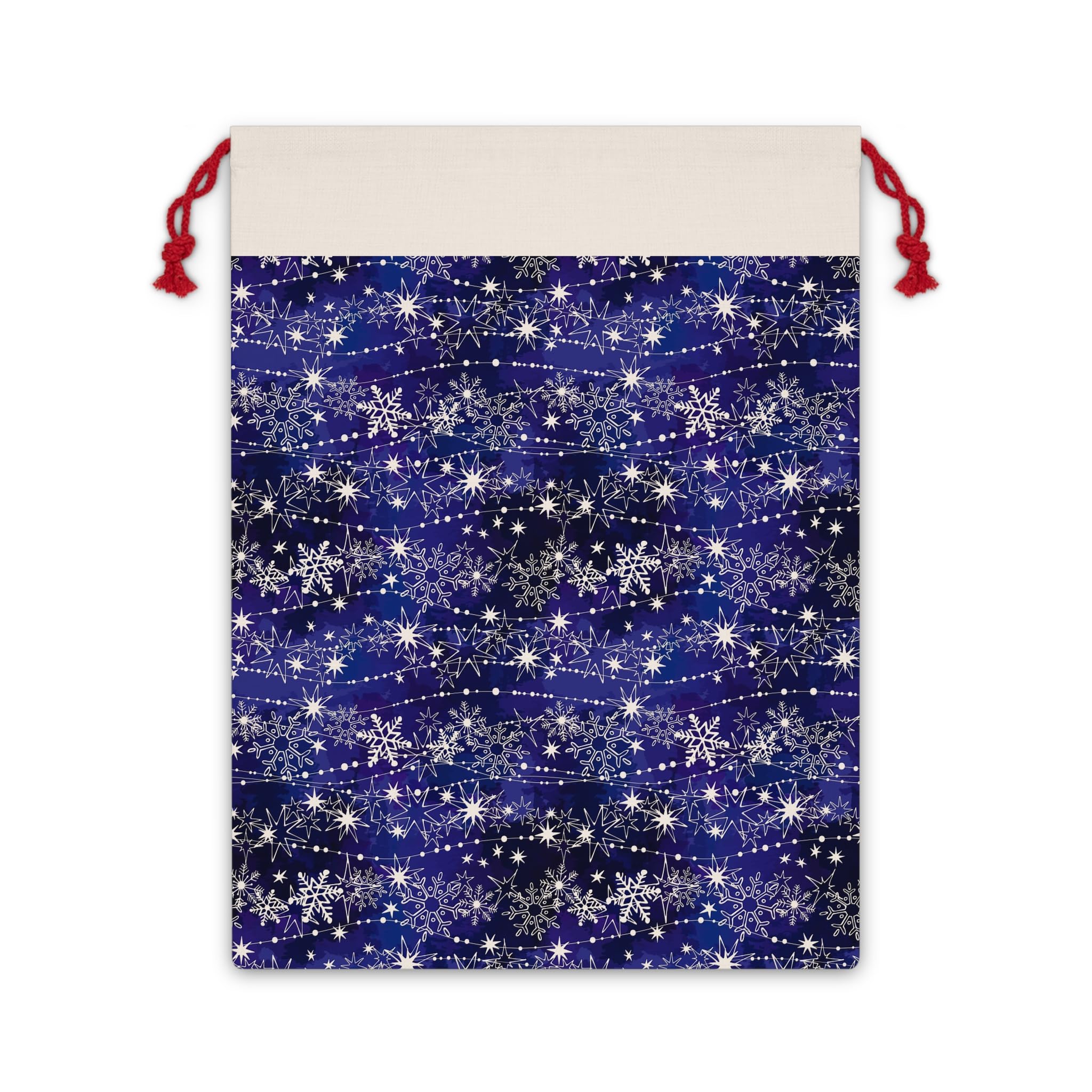 Winter Snowflake Gift Bag, Christmas Holiday Festive Packaging, Blue Silver Stars Design