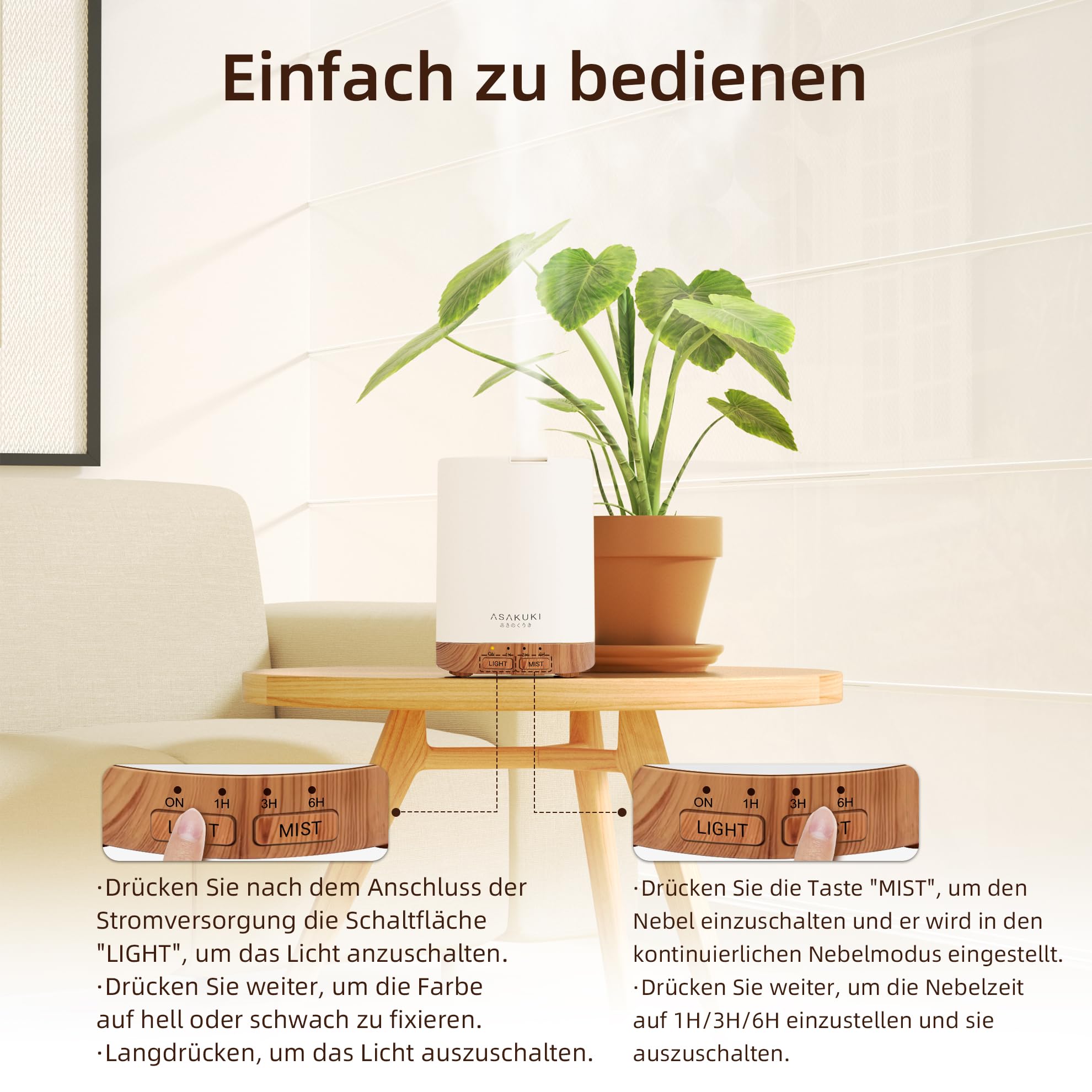 ASAKUKI Aroma Diffuser mit Ätherische Öle Set, 300ml Aromatherapie Luftbefeuchter mit 6 * 10ML Öle Set, 14 LED-Farben & automatischer Abschaltung -Geschenk