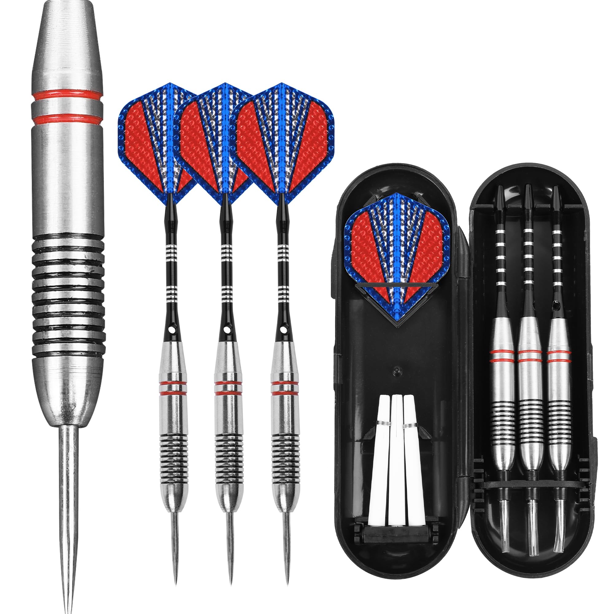 FUZVOL Professional Darts Set Steel Tip-Aluminum Stems Darts Flights with 24 Grams-3 Packs Blue And Red With Case โ image 1