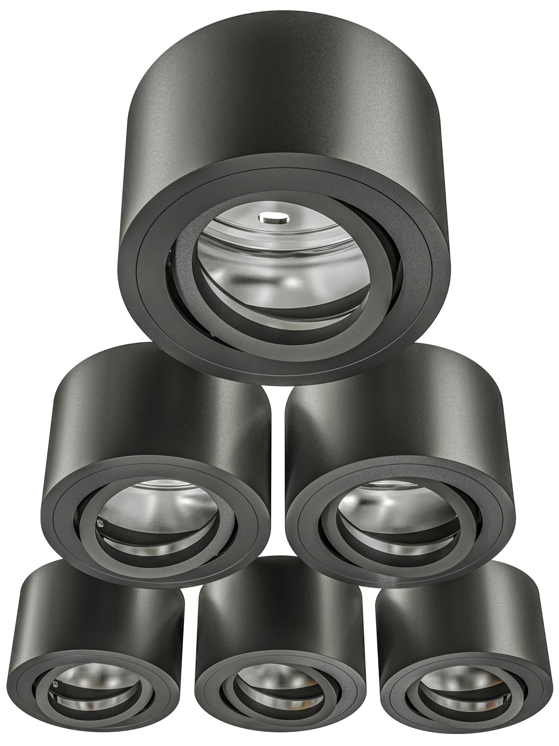 MATO 6x Aufbauspot schwarz - extra flach & schwenkbar - Ø80x50mm - Aufputz Spots Decke ohne Leuchtmittel - Deckenspots, Aufbaustrahler, Aufbauleuchte für LED Module mit 50mm