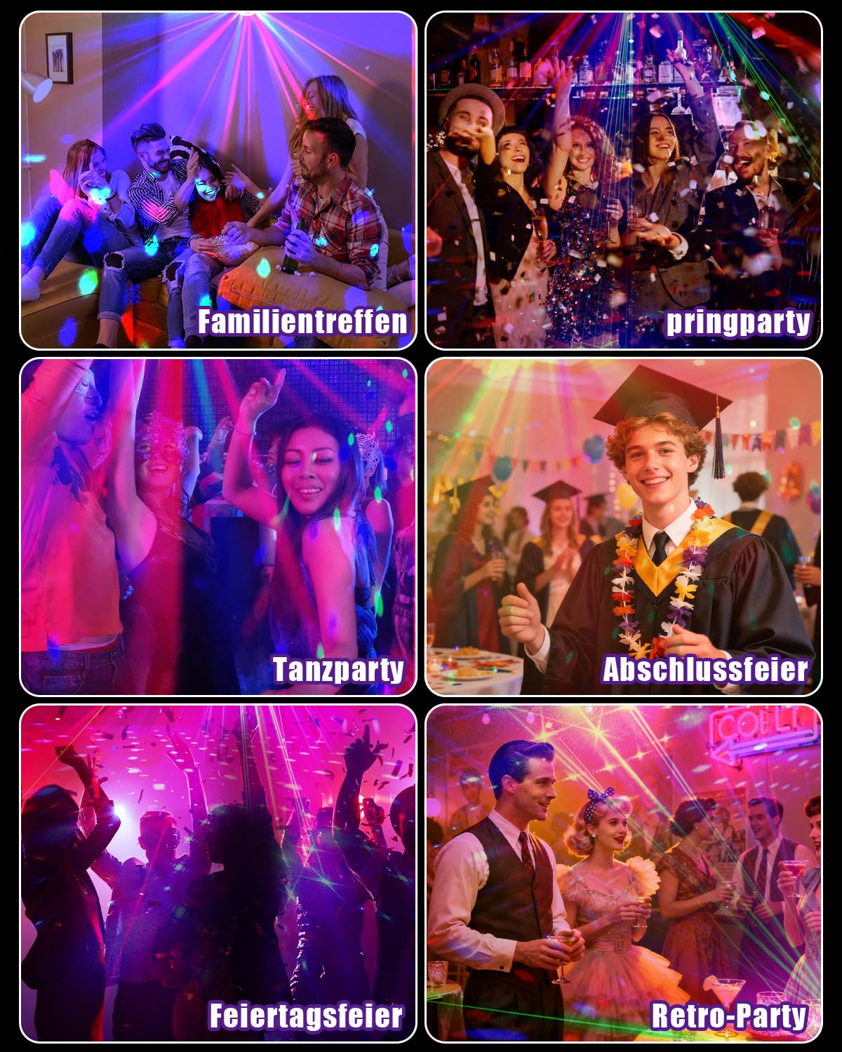 7-in-1 Partylicht LED RGB Musikgesteuertes Discolicht mit Lichteffekt | Musterprojektion,Musik-Disco-Party-Bühnenlichter,Geeignet für Geburtstagsfeiern, Halloween, Clubs, Festivals