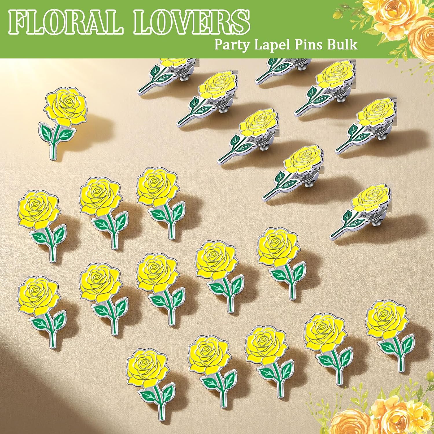 Tondiamo Yellow Rose Enamel Pins Bulk Rose Flower Lapel Brooch for Valentine's Day Women Men Gifts Clothes Bags Hats