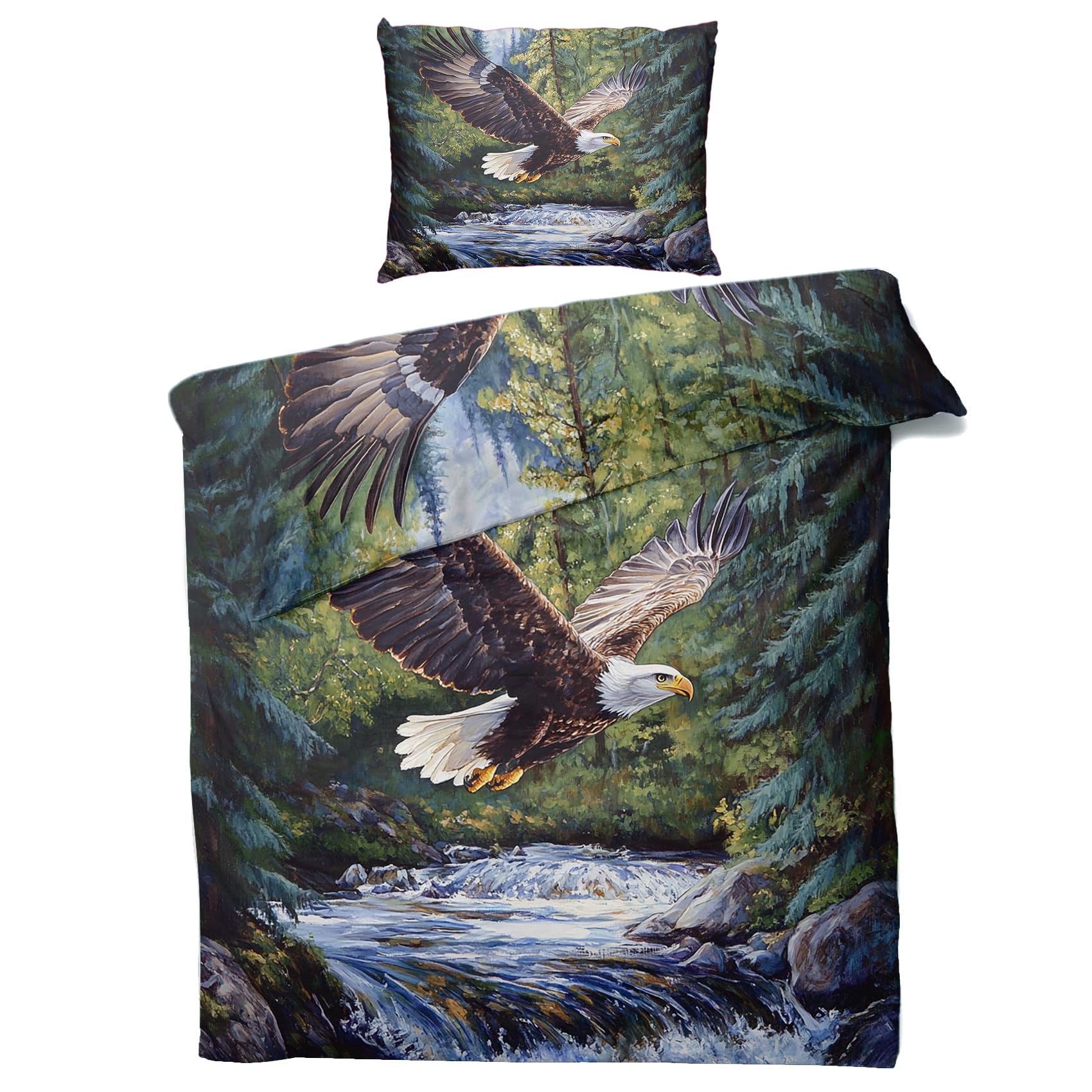Generisch Adler Deko - Adler Bettwäsche 135x200 Winter, Naturmotive Landschaft Bettbezug 135 x 200 2er Set mit 1 Kissenbezug 80x80, Weiche Mikrofaser Winterbettwäsche mit Reißverschluss A*&218