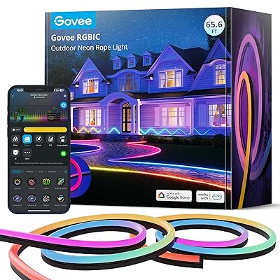 Govee Outdoor Neon Rope Lights, 32.8ft RGBIC IP67 Waterproof Patio Decorations with 64 Scene Modes, Music Sync, Flexible LED Outdoor Lights, Neon Lights Work with Alexa, Google Assistant