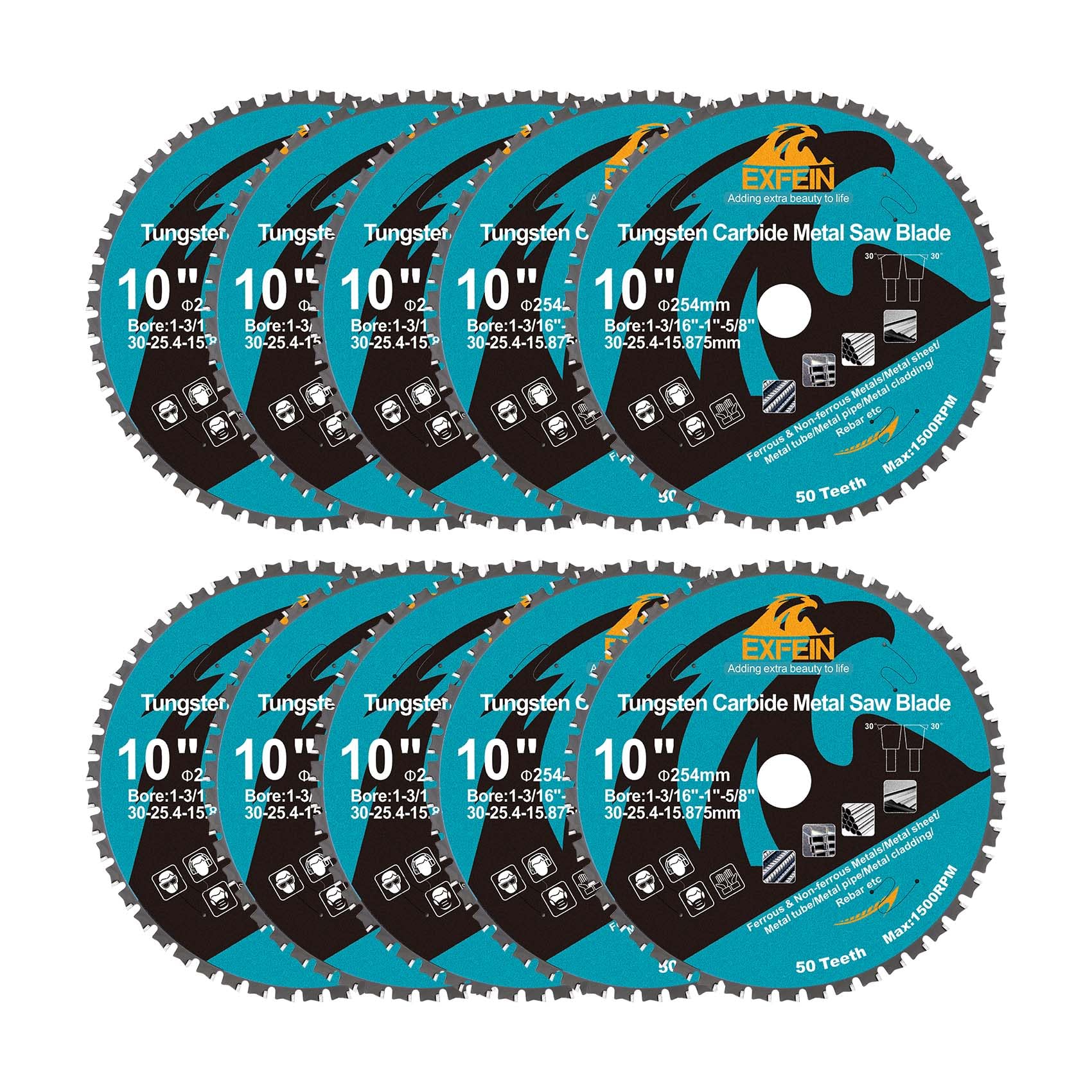 Lot de 10 lames de scie circulaire en métal de 25,4 cm avec 50 dents en carbure de tungstène pour acier, acier inoxydable, nickel, titane, métaux ferreux, tuyaux en acier