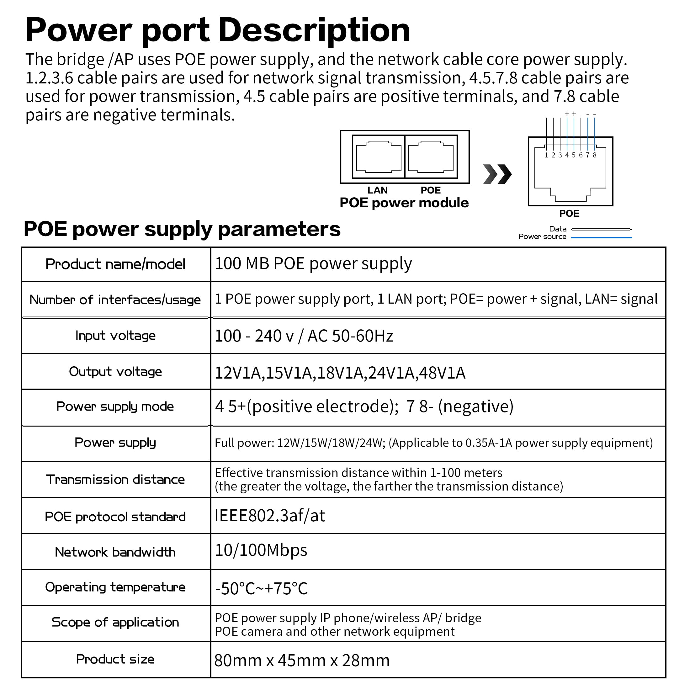 YAODHAOD POE Adaptateur Injecteur 48V / 0.5A 100/1000Mbps Prise Européenne Distance jusqu'à 100m Plug and Play pour adaptateur Ethernet, téléphone et caméra IP (100m)