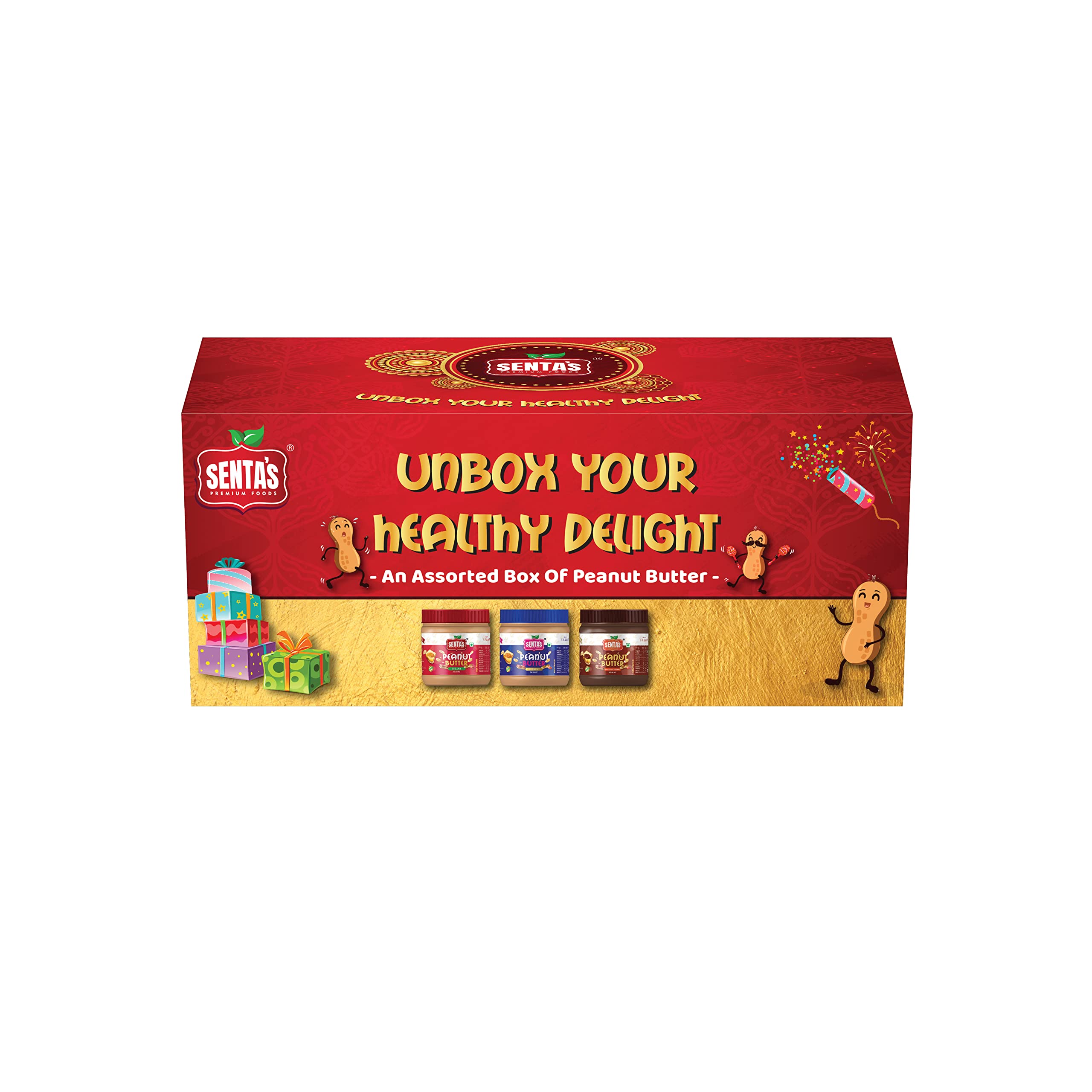 Senta's Peanut Butter Gift Box | Pack of 3 Units | An Assorted Box Of Creamy, Crunchy & Chocolate Crunchy Peanut Butter (340g + 340g + 340g = 1020g)