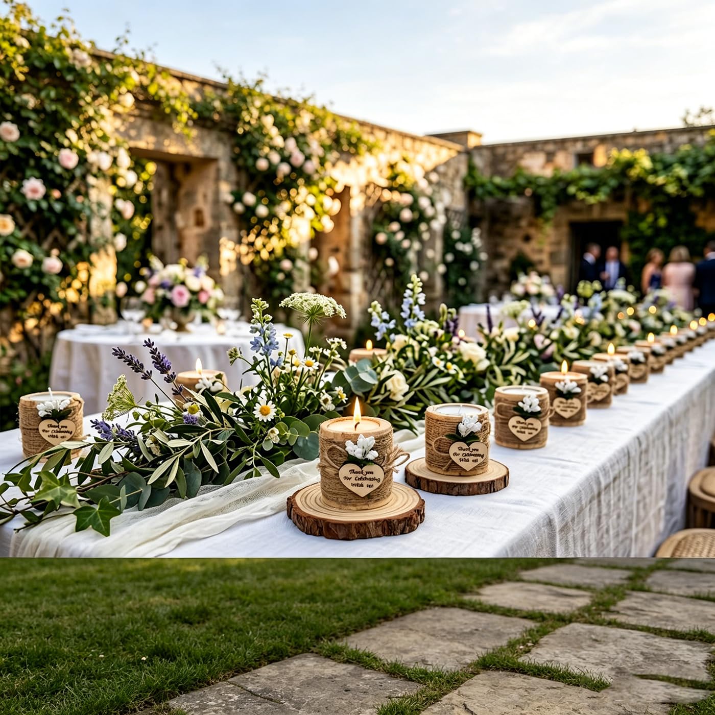 Personalisierte Hochzeitskerze, Gastgeschenke für Gäste in Großpackung, rustikaler Teelichthalter aus Holz, Brautparty, rustikale Hochzeitsdekoration (50 Stück)