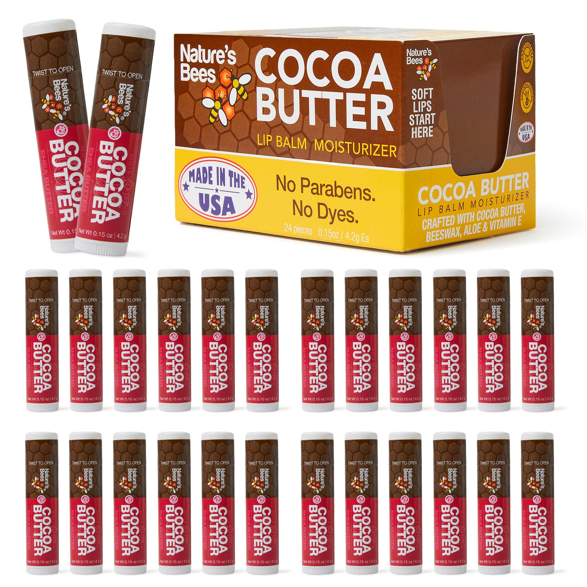 Cocoa Butter Lip Balms, Lip Moisturizer Treatment - Pack of 24, Shea Butter