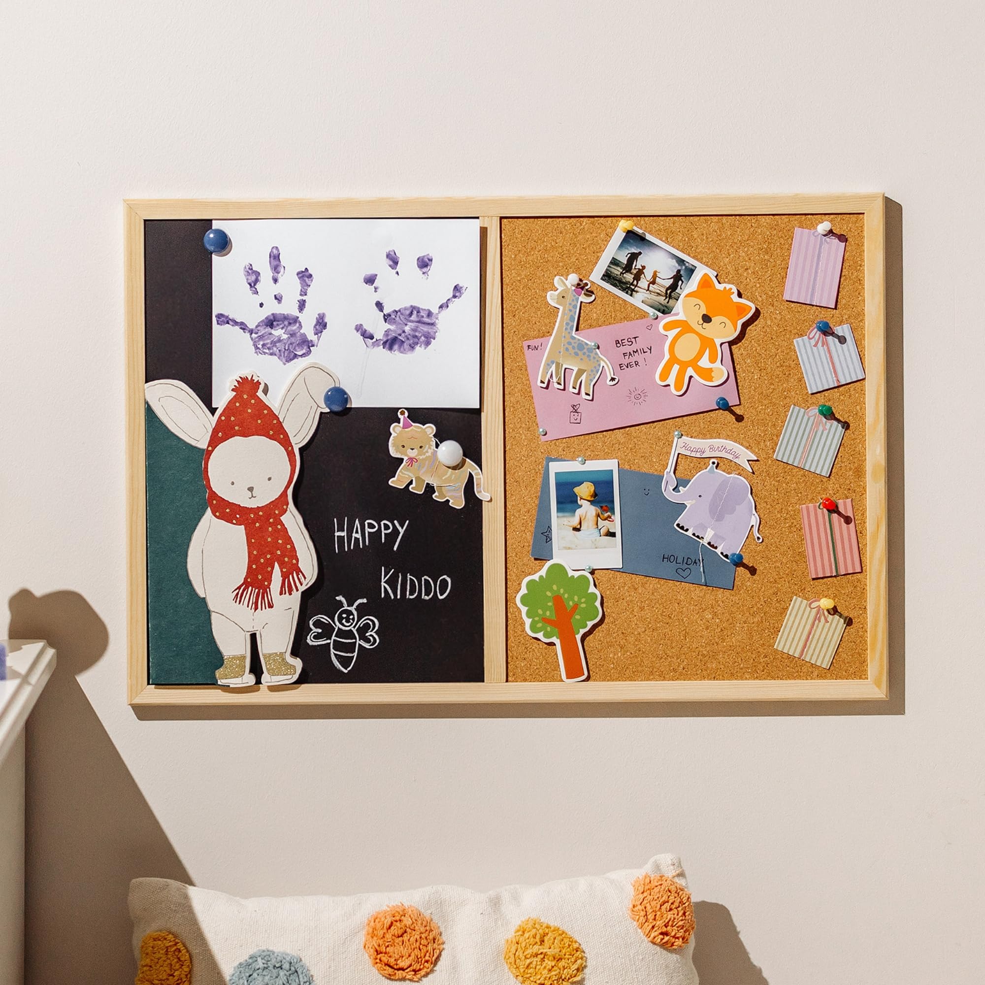 Creative Home Lavagna metà Sughero metà Magnetica 57 x 40 cm, anche Lavagna per Gesso | Cornice in Legno + 5 Magneti, Gesso, Spugna e Puntine | Bacheca Cucina da Parete per Ristorante, Scuola, Casa