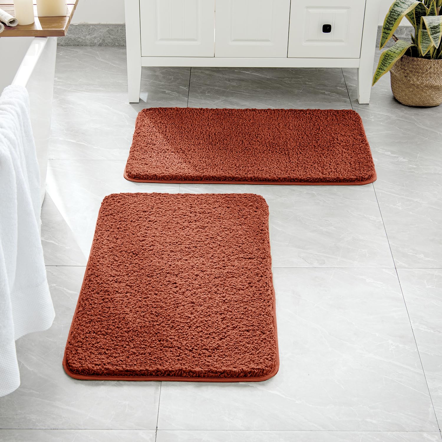 MIULEE Rust Set of 2 Non Slip Shaggy Bathroom Rugs Extra Thick Soft Bath Mats Plush Microfiber Absorbent Water for Tub Shower Machine Washable (20x30