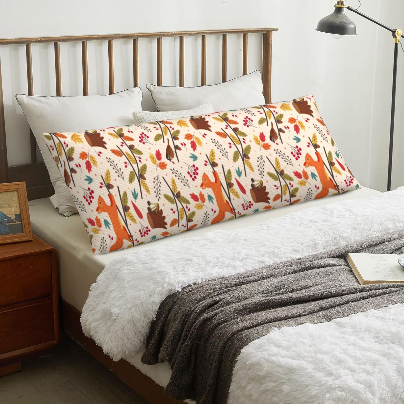 Squirrel And Autumn, Body Pillow Cover with Zipper,Long Body Pillowcase 20 x 60 in
