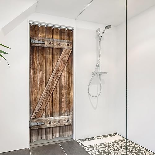 Miniatura 4 de LGhtyro Cortina de ducha rústica para puerta de granero, juego de baño de 36 pulgadas de ancho x 71 pulgadas de alto, tablero de madera estrecho,