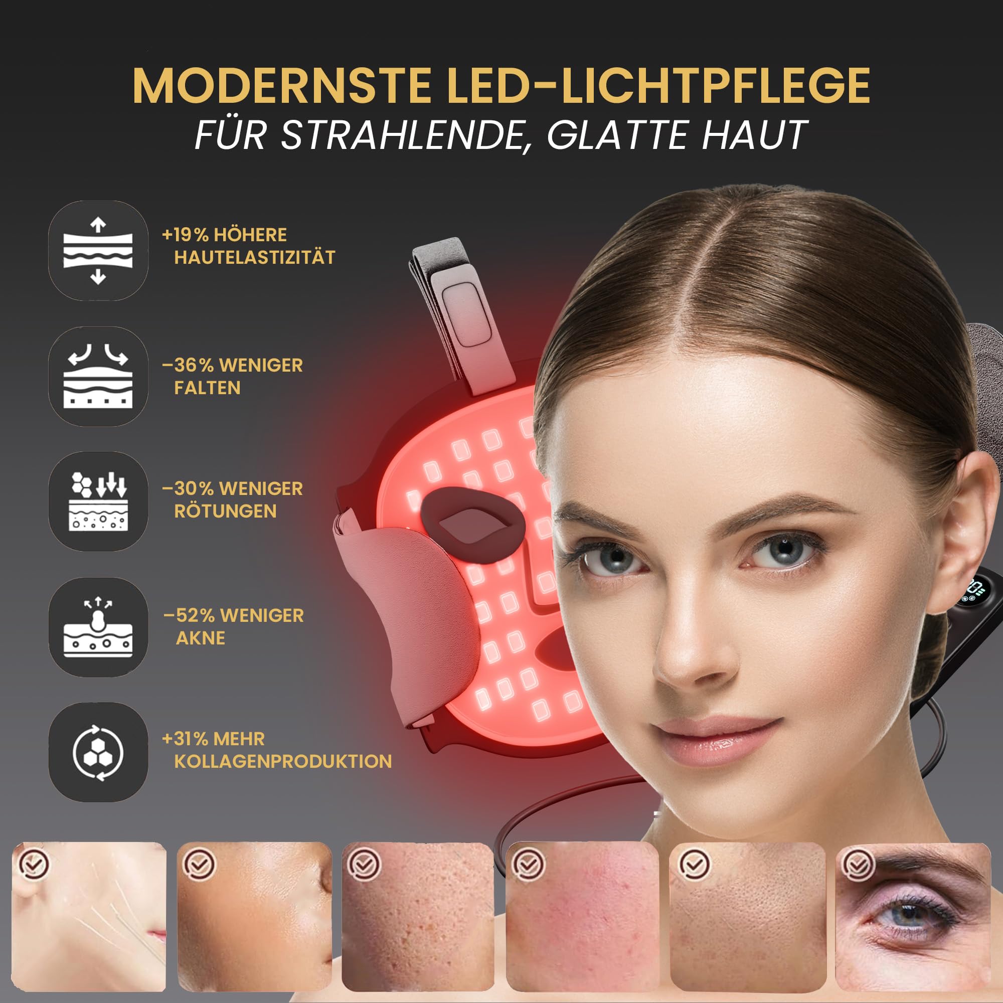LED Gesichtsmaske Rotlicht-Technologie, 7-Farben LED Lichtsystem für Gesicht und Haut, Anti-Aging, Faltenreduzierung und Hautverjüngung für alle Hauttypen, Heimgebrauch