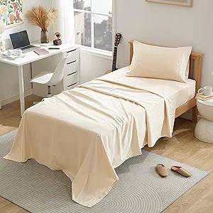 SLEEP ZONE 3 Pieces Sheet & Pillowcase Sets, Luxury Embossed Sheets Set for Kids, Deep Pocket 16",Super Soft, Wrinkle Free, Fade Resistant, Easy Care (Beige-Four Leaf Clove, Twin)