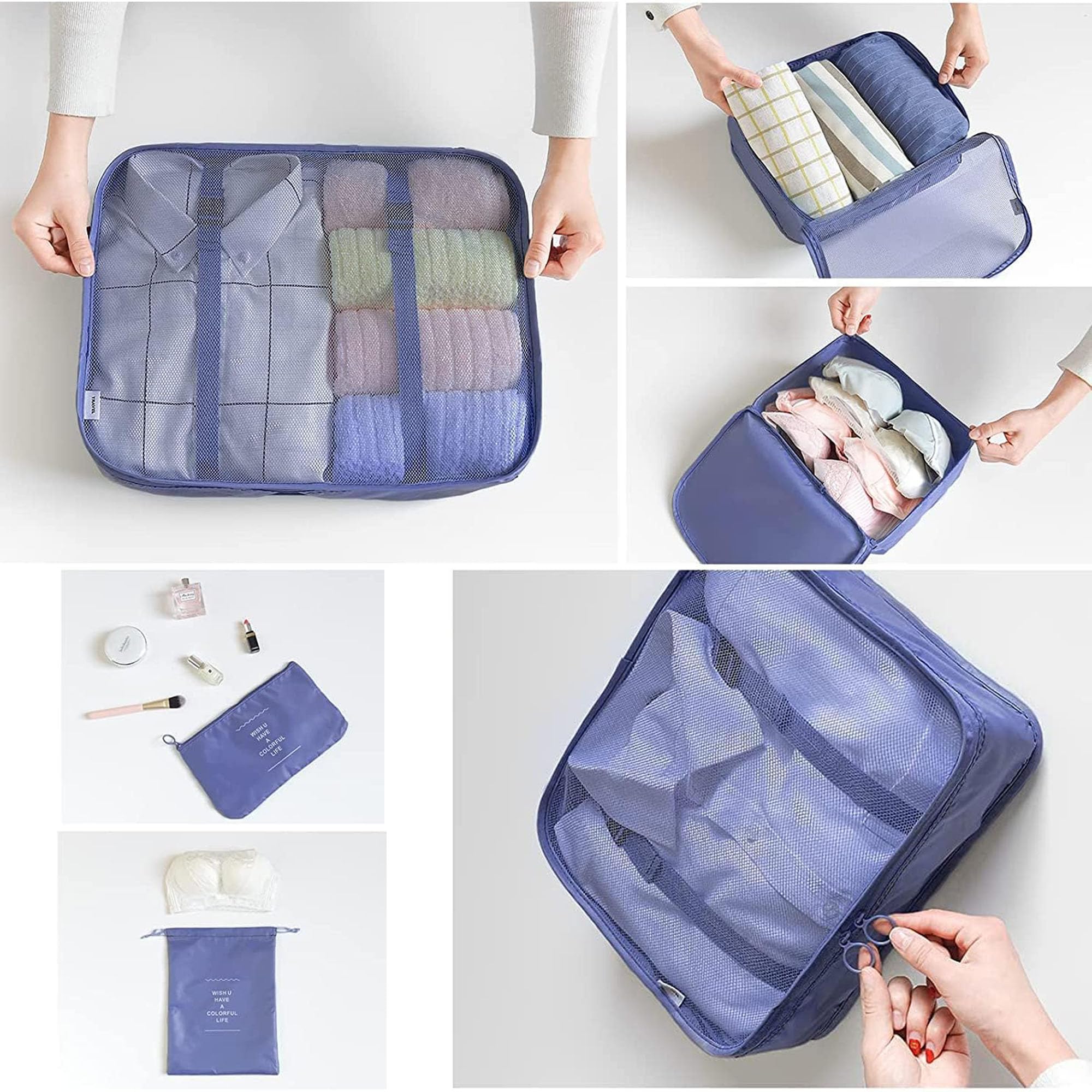 LANSKLBD 6/8 Set Packing Cubes for Suitcases Travel Luggage Packing Organizers,Travel Accessories Essentials Luggage Organizer with Shoe/Tioletry/Laundry Bag (Dark Blue, 6 set) view 2