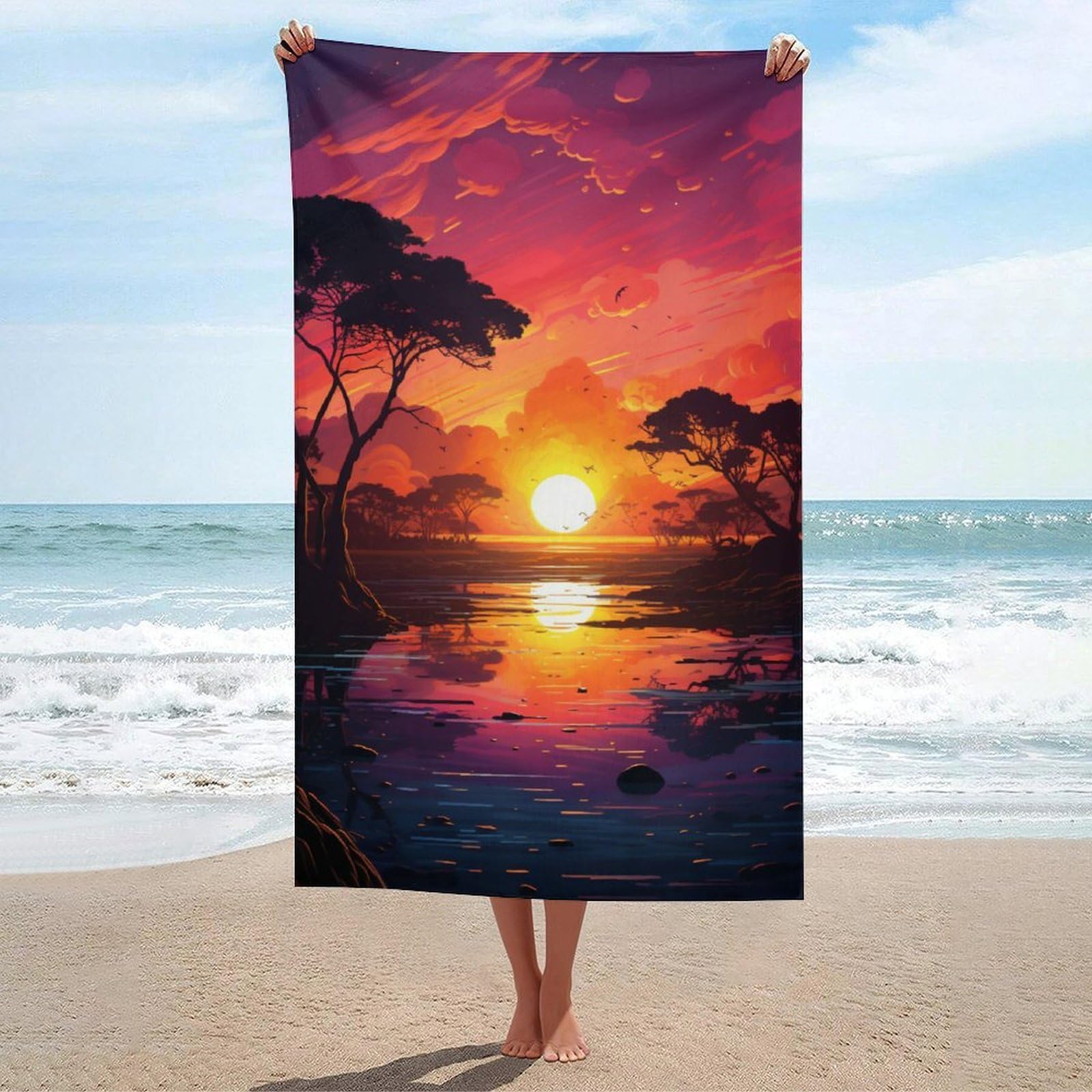 Serviette de plage sport et natation légère Sunset 130 x 80 cm