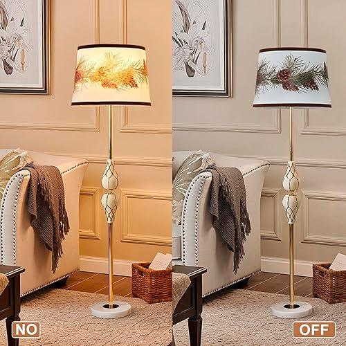 Miniatura 76 de Juego de 2 pantallas marrones, lámparas de mesa y pie de tela mediana, parte superior de 13 pulgadas x 11 pulgadas inferior x 10 pulgadas de alto