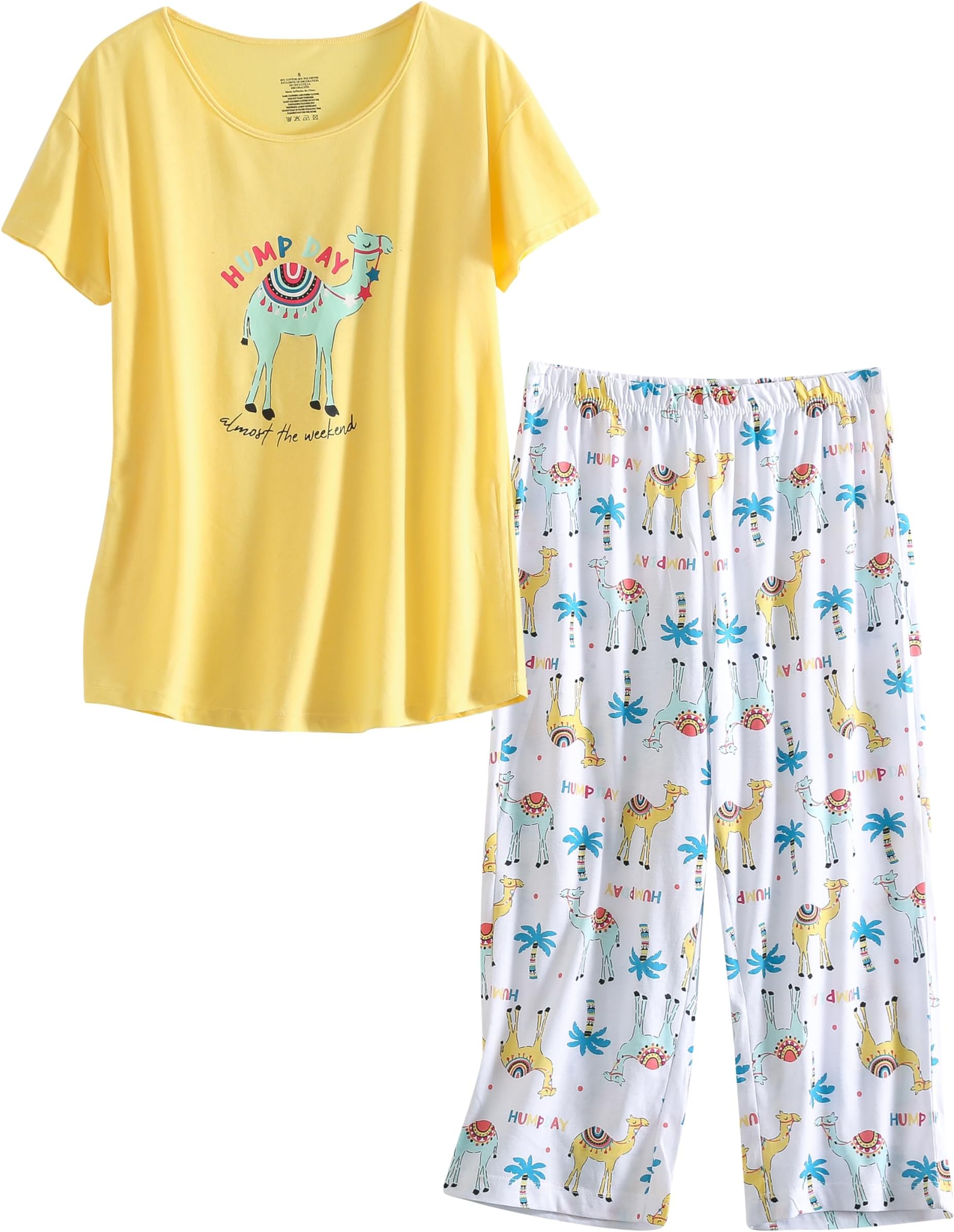 PNAEONG Women Pajama Set Sleepwear Tops with Capri Pants Casual and Fun Prints Pajama Sets