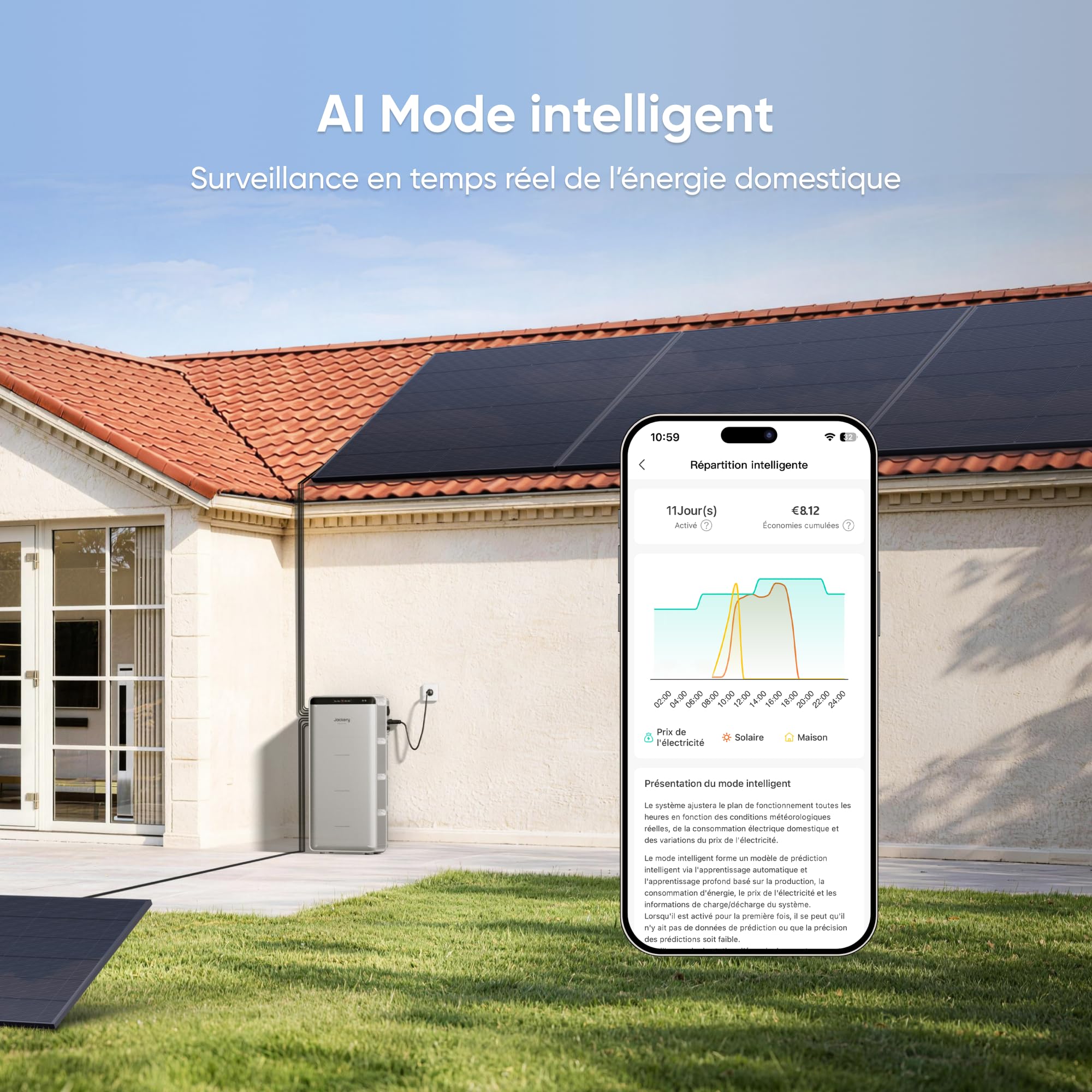 Jackery SolarVault 3 Pro Kit Solaire Balcon avec Batterie, BP2500 (2,52kWh), 4×500W Panneaux Bifaciaux Verre-Verre, 4000W 4 MPPT, Extensible 15,12kWh, Autoconsommation Plug & Play