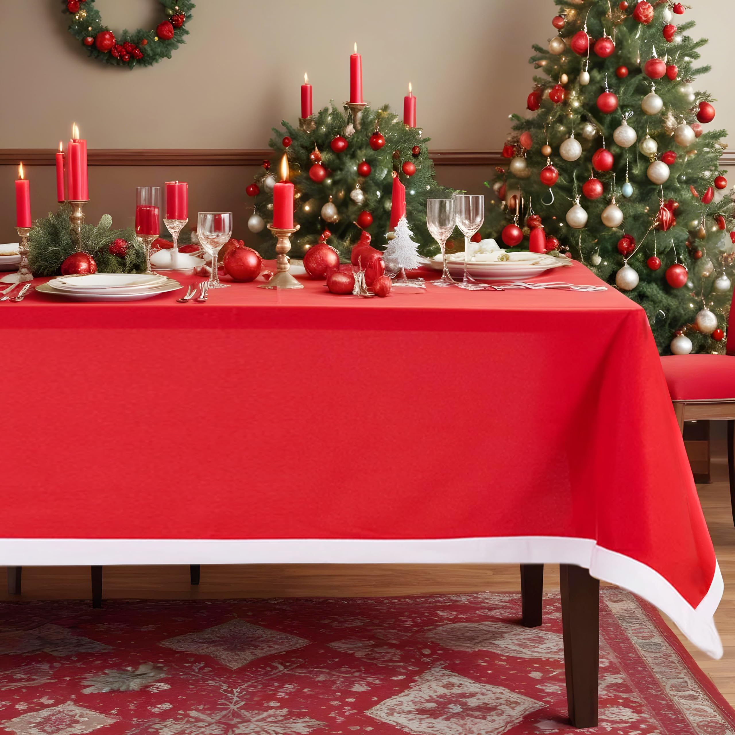 Trimming Shop Tovaglia Natalizia Rossa Tovaglia Natalizia Rettangolare Decorazioni per la Tavola di Natale Protezioni per la Tavola Decorazione della Tavola, Forniture per Feste da Pranzo, 10 Pezzi