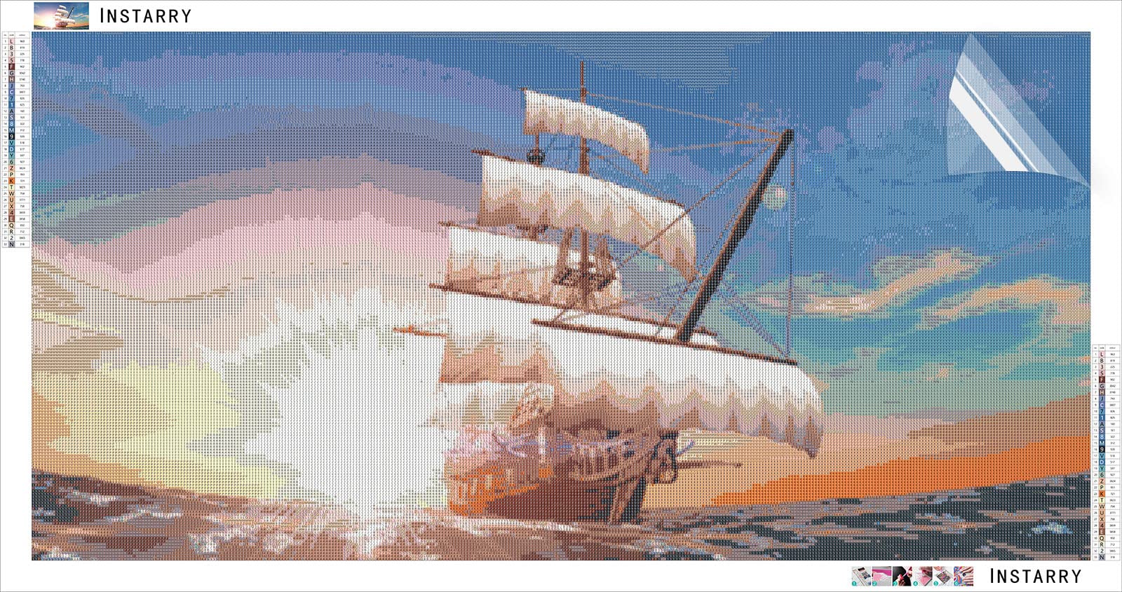 Instarry 5D Diamond Painting - Barca A Vela E Delfini - Kit Completo 120x40 Cm Con Diamanti Rotondi