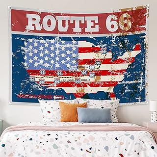 Qinunipoto タペストリー ルート66 route66 地図の柄 アメリカン 米国 150x100cm アート デコレーション 多機能 おしゃれ 壁掛け インテリア 雰囲気転換 飾り 布ポスター ビデオ会議 撮影用 背景布 新居お祝い 個性ギフト ポリエステル製