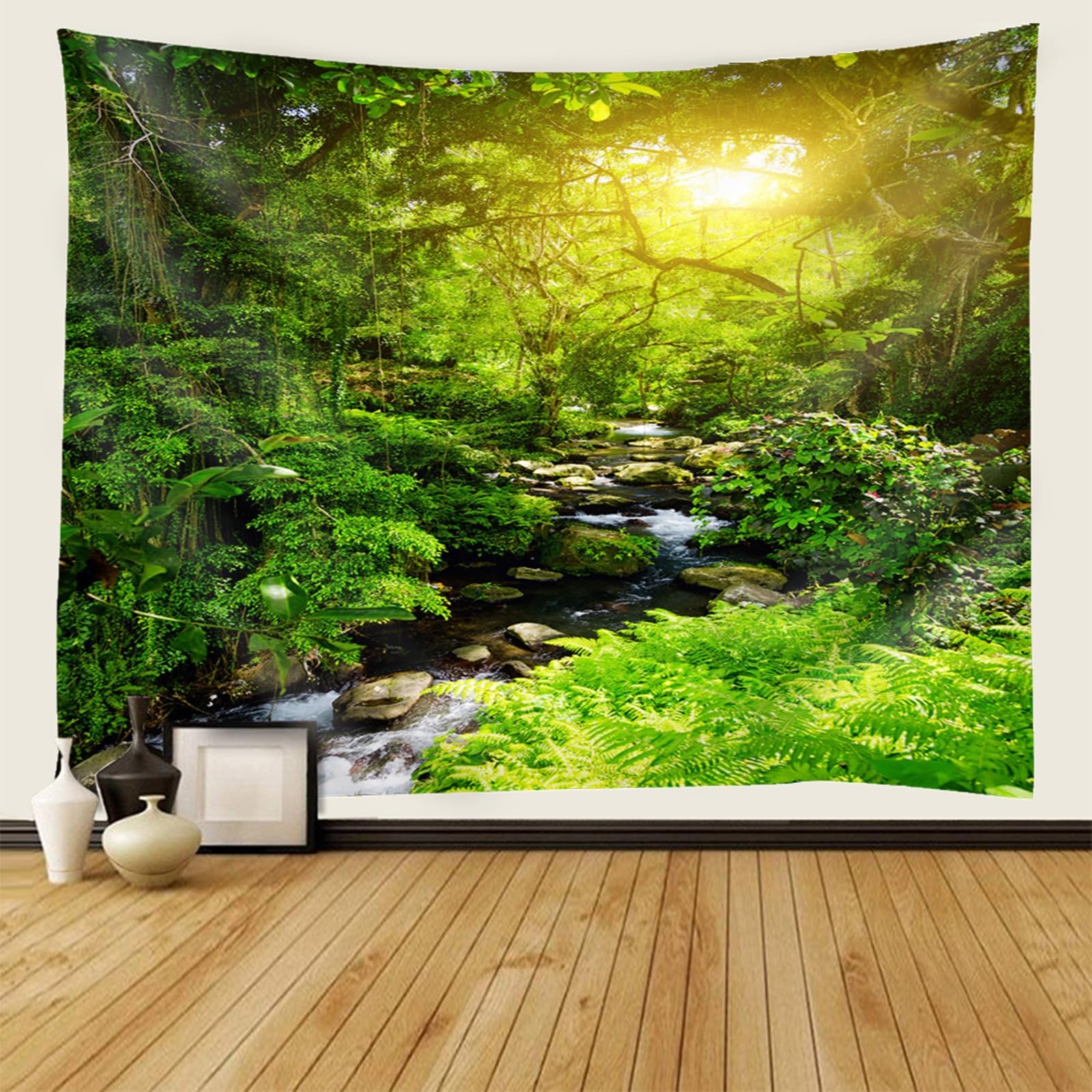 RDSGYZ Wandvorhang Groß 350x256CM, Wandbehang mit Motiv Natur Bach im Wald Wandteppich Outdoor Wanddeko für Schlafzimmer Kinderzimmer Wohnzimmer