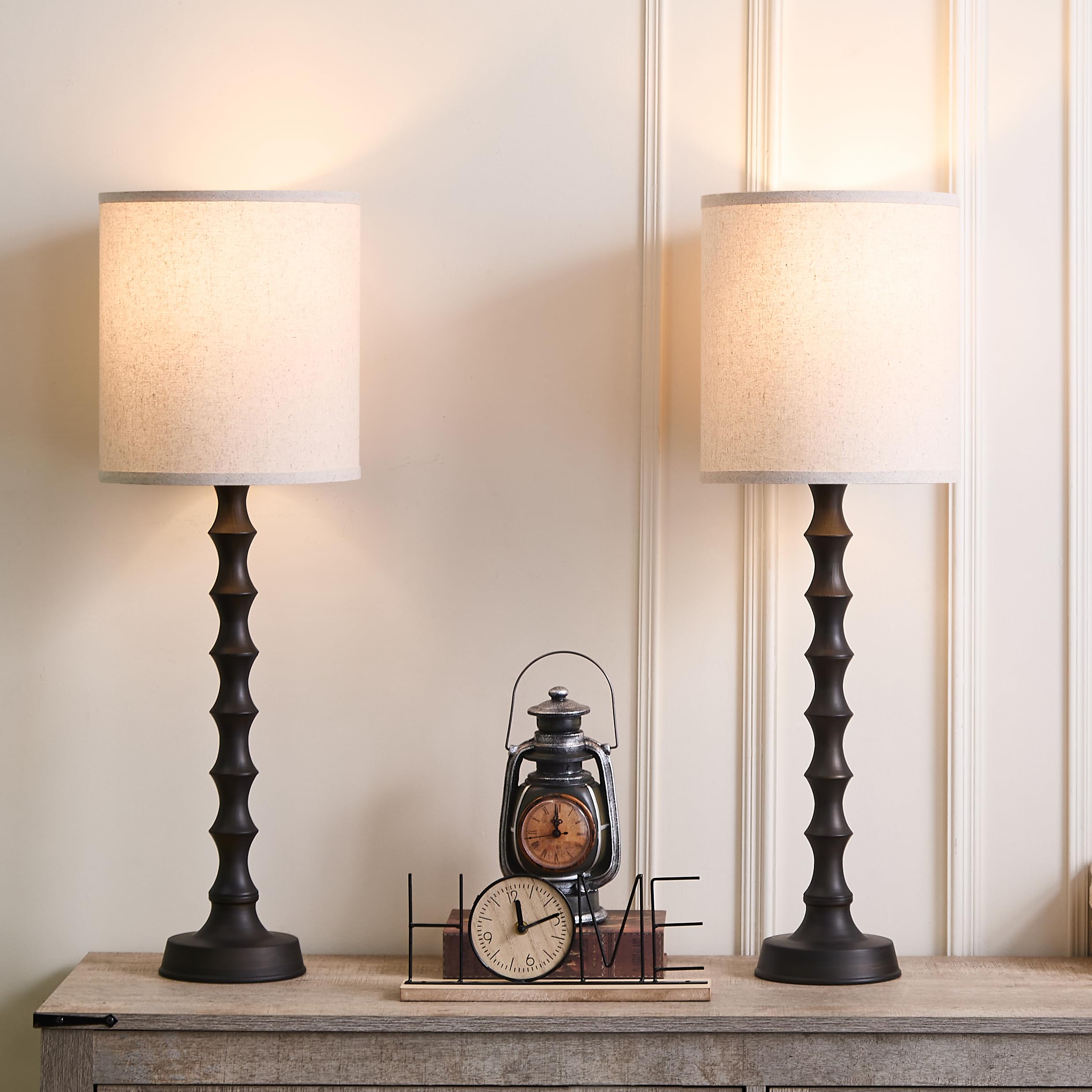 EUO 30.5" Rustic Buffet Table Lamps for Living Room Set of 2, Farmhouse Table Lamps for Buffet Set of 2, Oil Rubbed Bronze Candlestick Lamps with