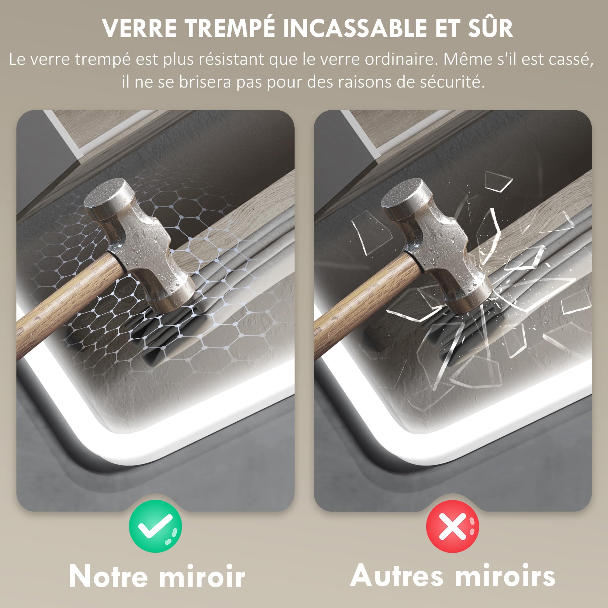 HOMCOM Miroir Salle de Bain Bluetooth 70 x 90 cm, Miroir Lumineux Salle de Bain Mural avec éclairage LED, Interrupteur Tactile, lumière réglable 3 Couleurs, Anti-buée, mémoire - Argent