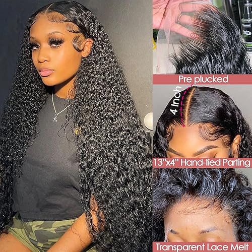 Miniatura 3 de Brennas Pelucas de cabello humano rizado con encaje frontal para mujer, sin pegamento, con ondas profundas, pelucas de cabello humano prearrancado