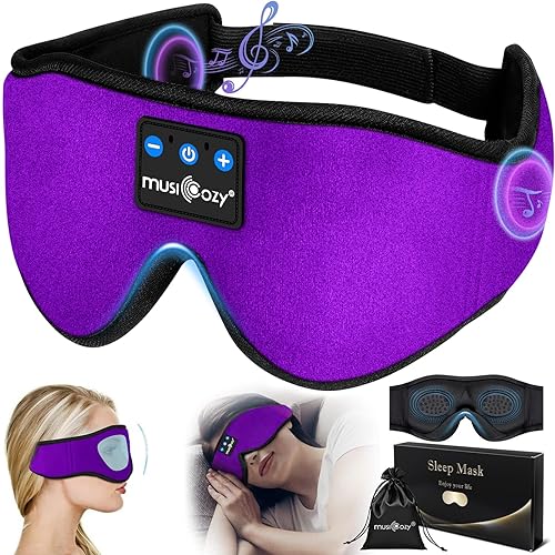 MUSICOZY Bluetooth Sleep Mask, Upgraded 3D Sleep Headphones Eye Mask with Headphones for Men & Women, Wireless Music Sleep Mask for Travel/Nap/Yoga/Meditation/Night (Purple) - Purple