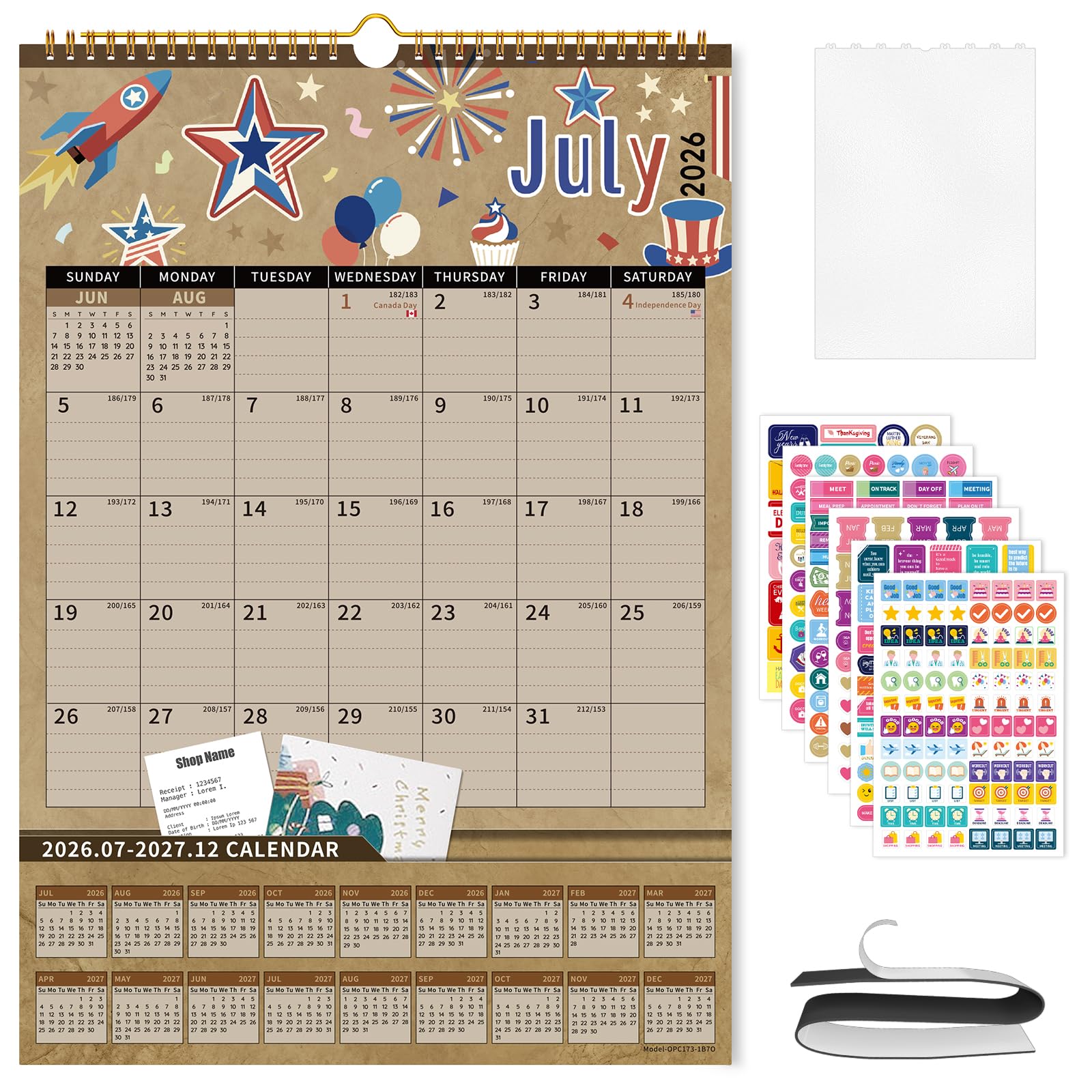 Ospelelf Wall Calendar 2026-2027 with Storage Pockets