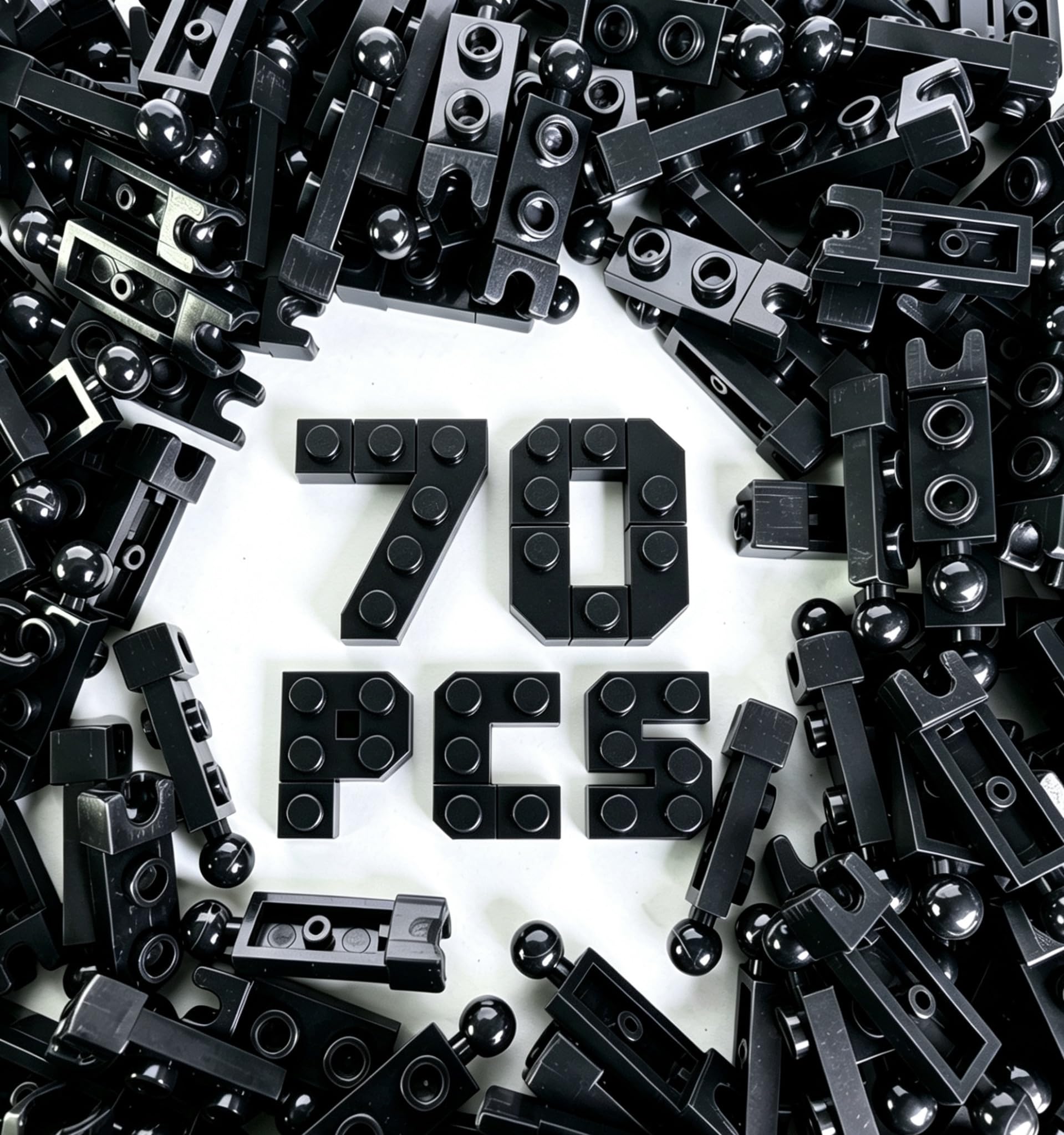 70 Piece Building Ball Joints Bulk, Black Plate Special 1x2 with 5.9mm End Cup and Towball, Compatible with Lego Parts and Pieces
