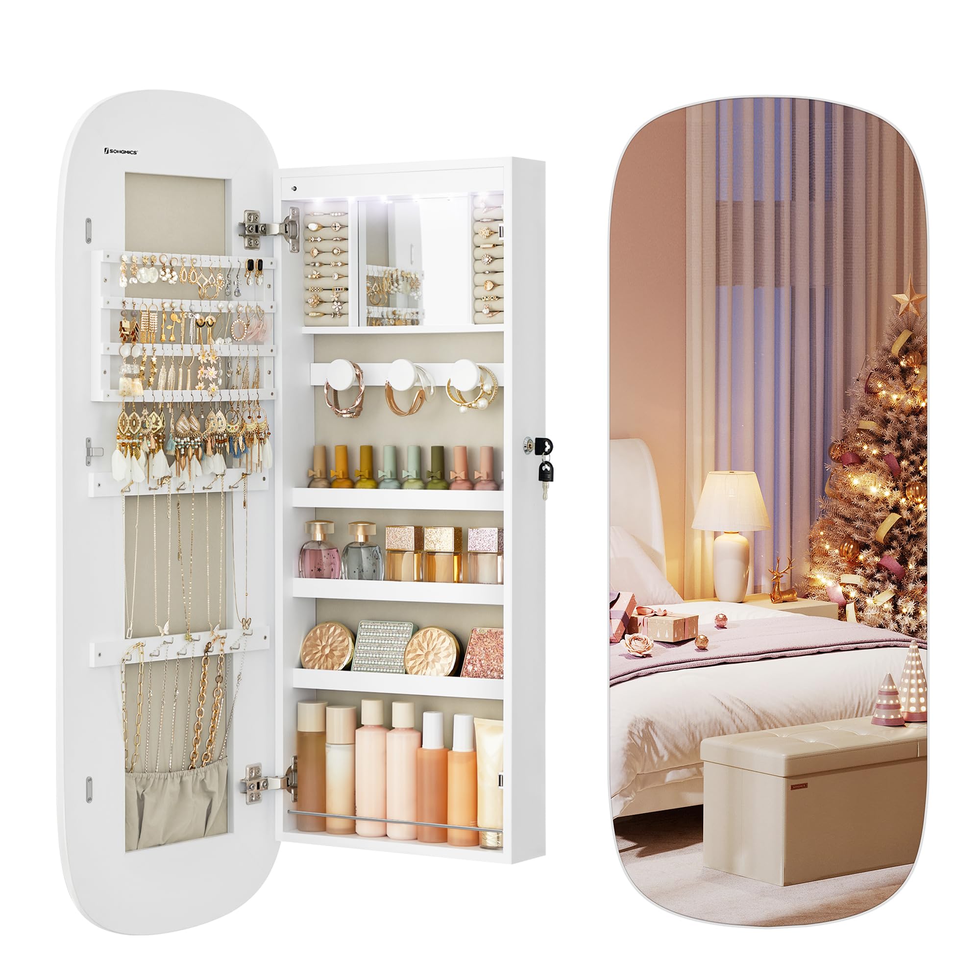 SONGMICS Armoire à Bijoux Miroir Mural avec LED : Organisation et Élégance