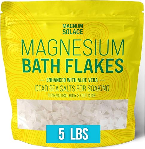 Miniatura 8 de Copos de baño de magnesio, sal del mar muerto, sales del mar muerto para remojar, copos de magnesio para baño, mejorados con aloe vera (10 libras)