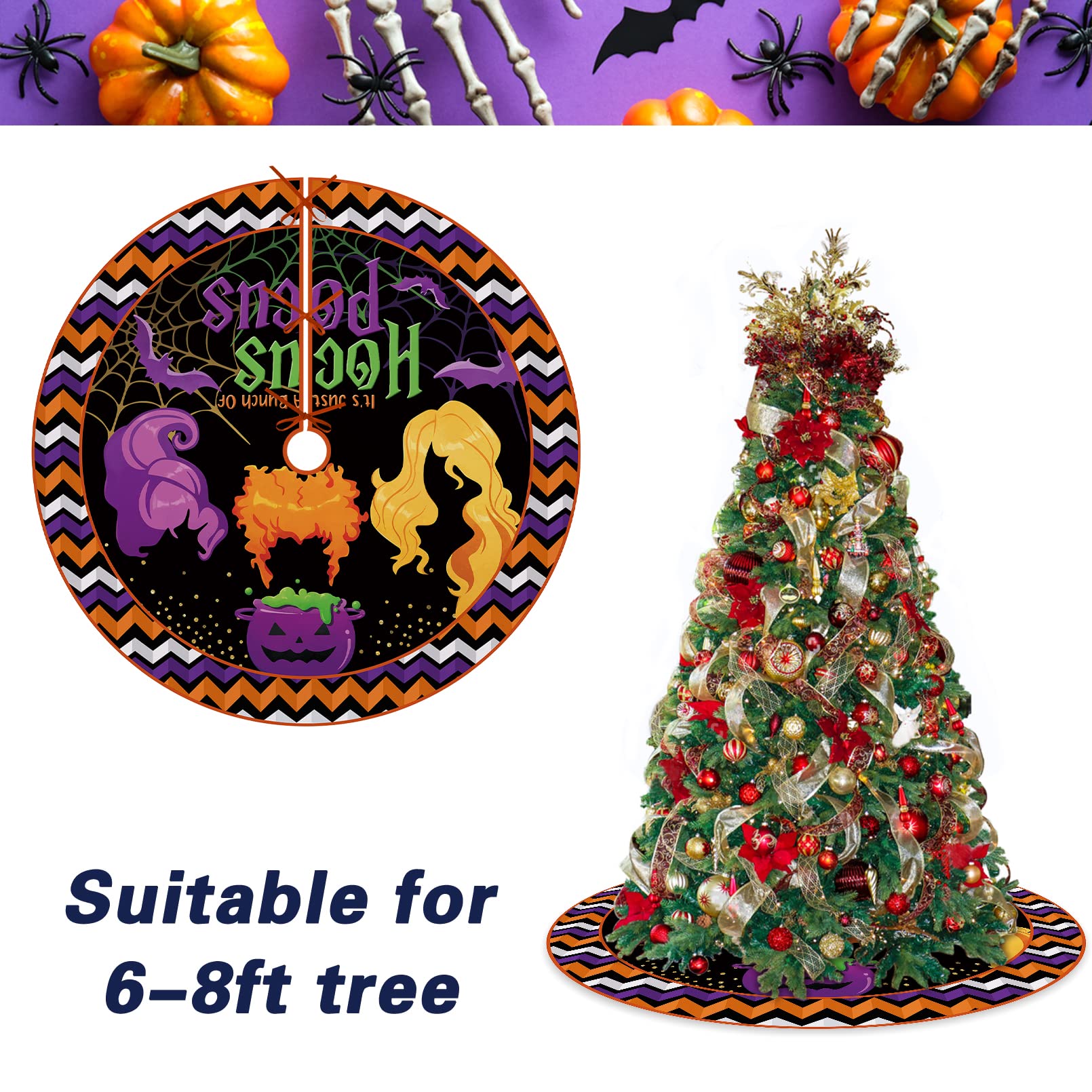 Hocus Pocus Witch Sisters Tree Skirt – 48 Inch Halloween & Christmas Tree Collar