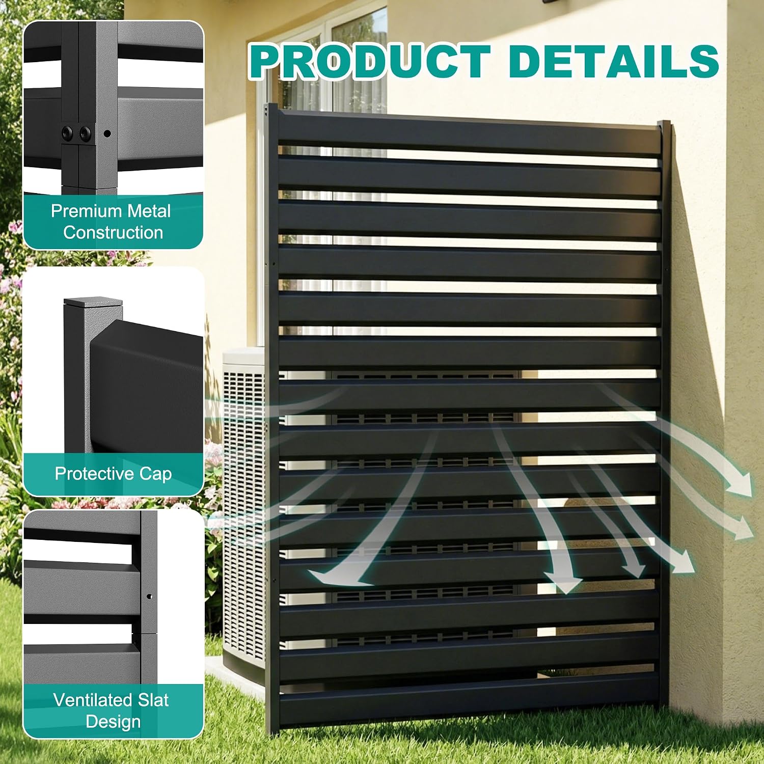 SUNYRISY Metal Privacy Fence Panels for Outside, 38" W x 60" H Air Conditioner Fence Screen Trash Can Fences Pool Equipment Enclosure, No Dig Outdoor Fencing, Black