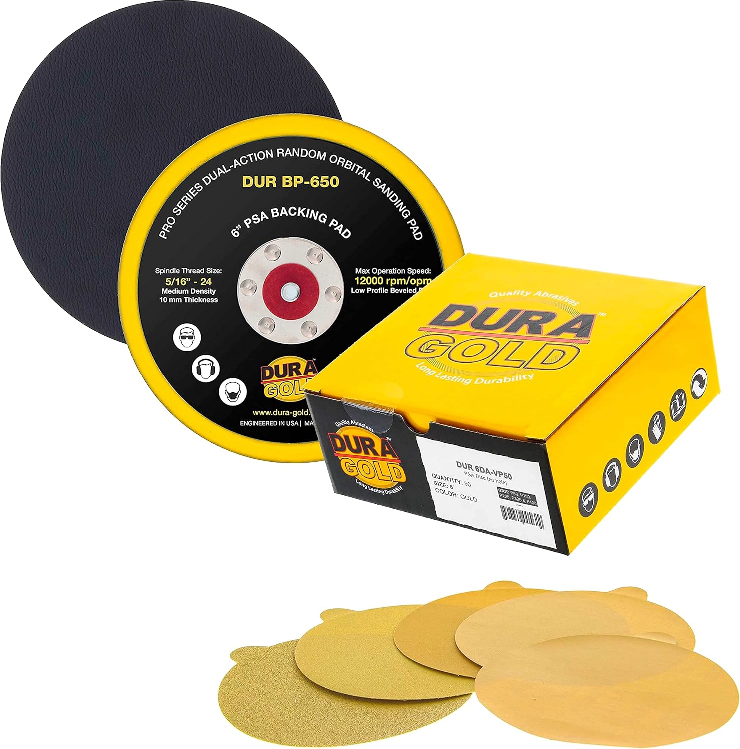 DuraGold 80, 150, 220, 320, 400 Grit 6" PSA Sanding Discs