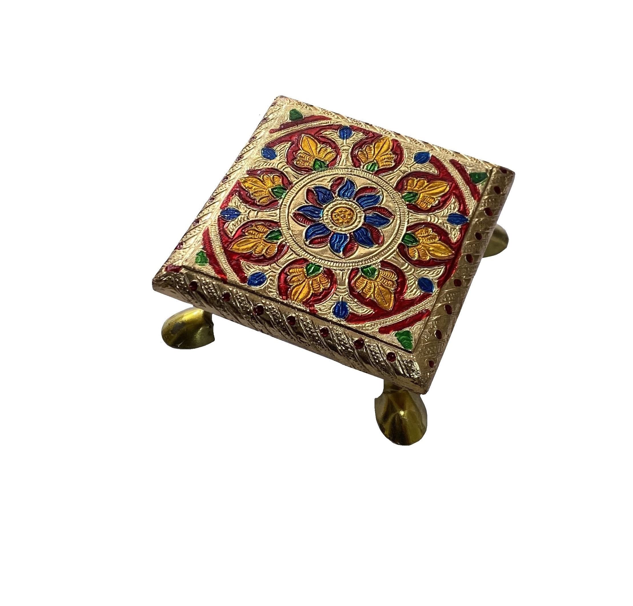 ENGARC Colouring Puja Patla Multi Use Handcrafted Pooja Table/Path/Patla All Purpose Chowki (12x12, 8)